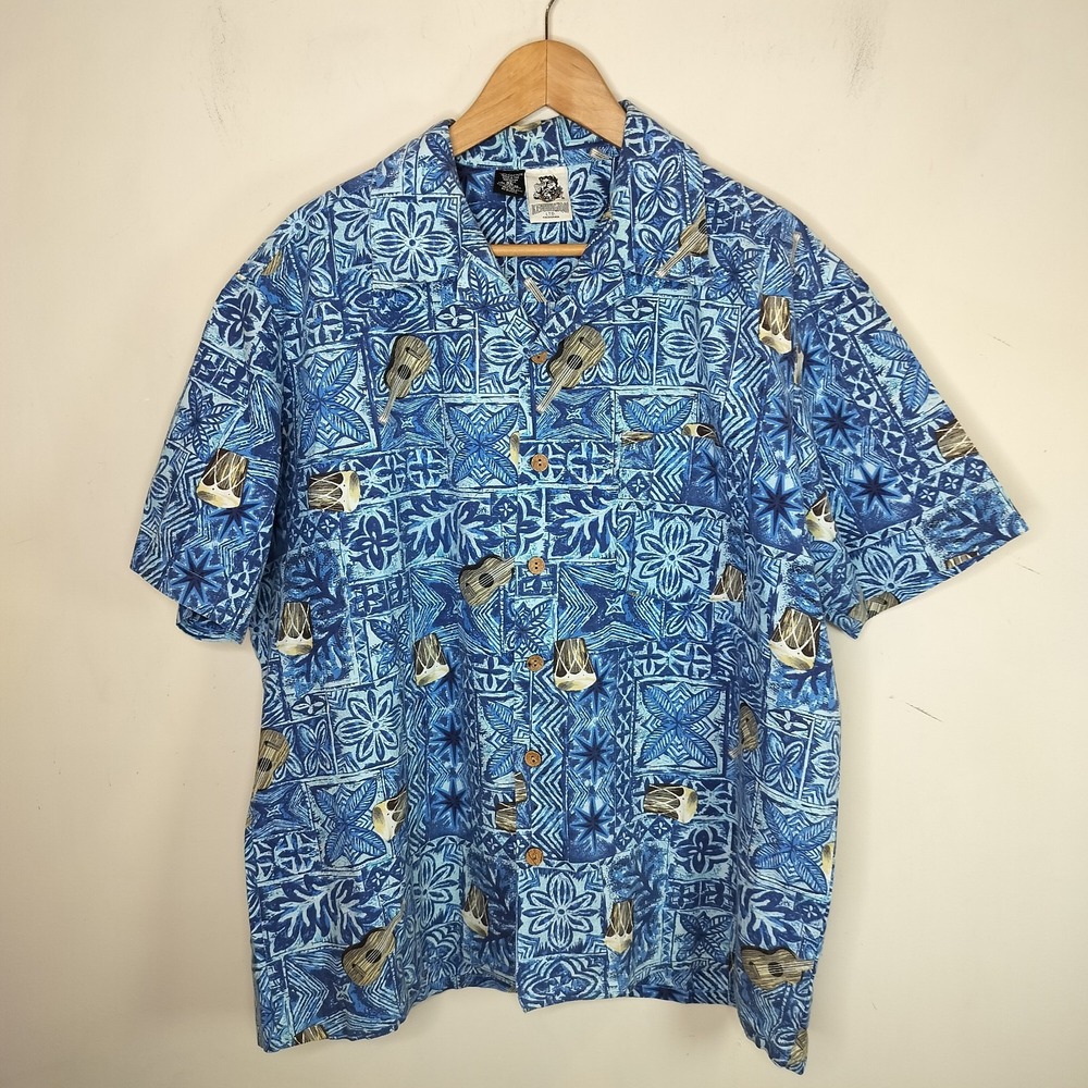 Kennington‎ Ltd Hawaiian Floral Button Up Shirt Guitar Drum